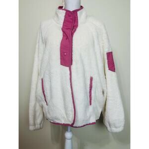 WVVY Faux Sherpa Snap Front Jacket Soft Long Sleeve Off-white Pink,Size 1X